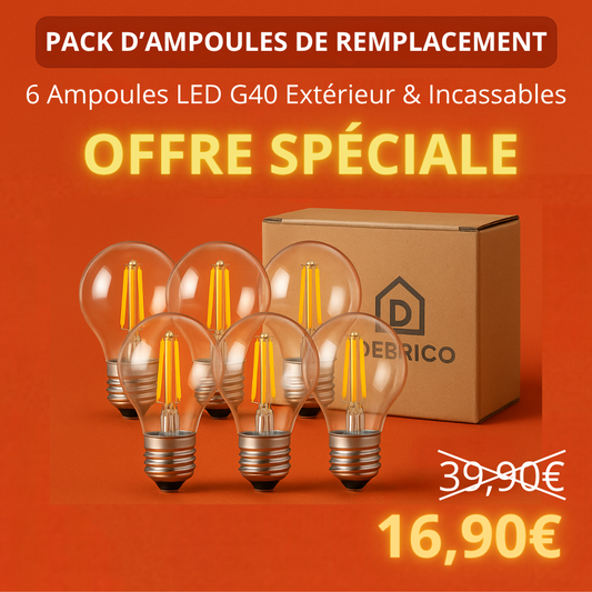 6 Ampoules LED G40 - Spécial Extérieur & Incassables